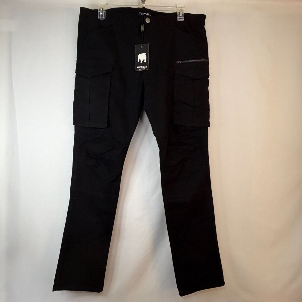 American Stitch Stretch Twill Cargo Pants Black Cotton Spandex Utility Size XXL